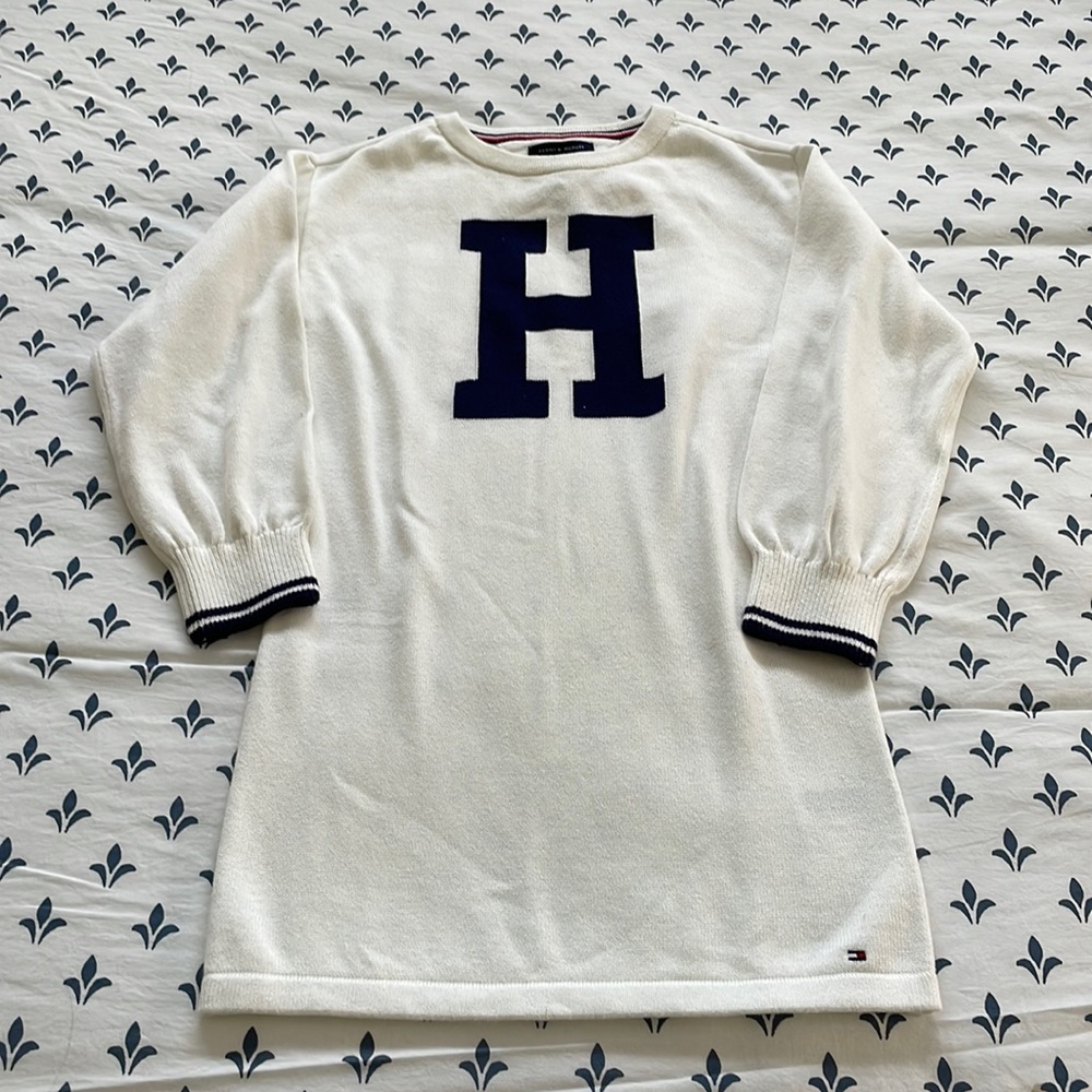 NWT Tommy Hilfiger White Varsity Sweater Dress